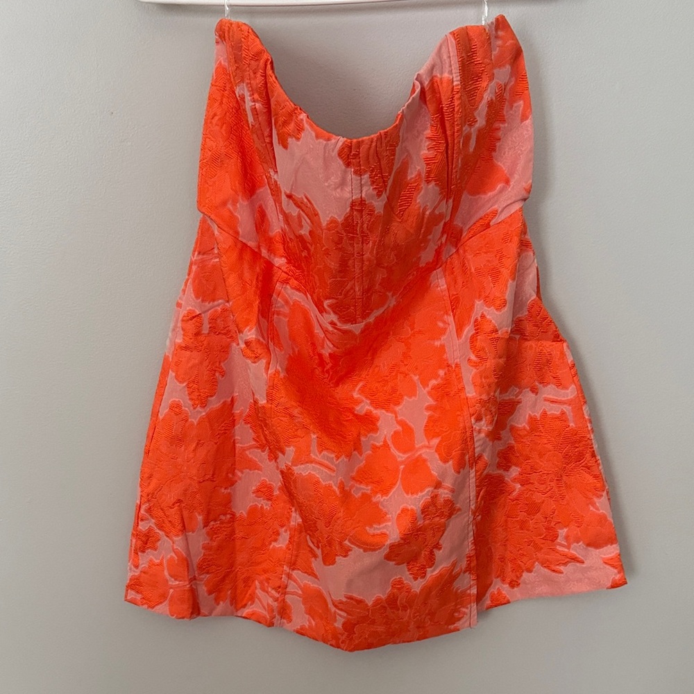 Showpo Strapless Floral Mini Dress in Neon Orange and Pale Pink